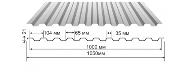 Профнастил оцинкованный С-21 1050x3000 купить недорого в Воскресенске